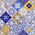 Seamless colorful patchwork in turkish style. Hand drawn background. Azulejos tiles patchwork. Portuguese and Spain decor. Islam Royalty Free Stock Photo